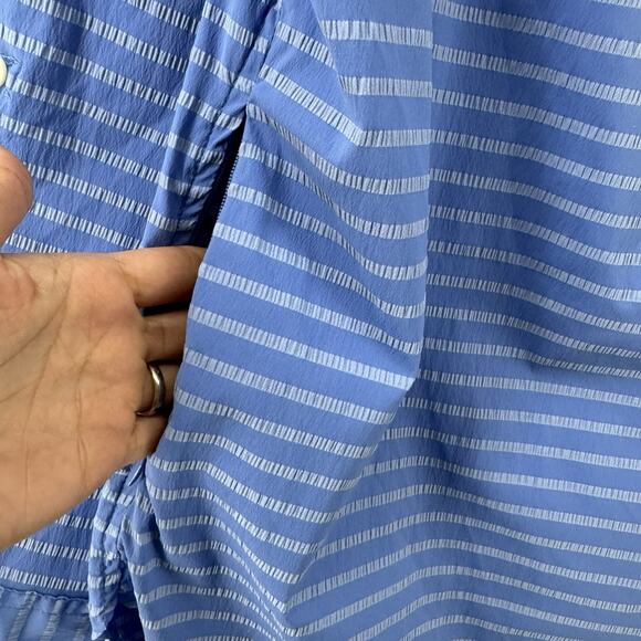 LL Bean Top Womens XL Blue Striped Button Up Notch Neck Roll Tab Sleeves Tunic - Picture 6 of 16